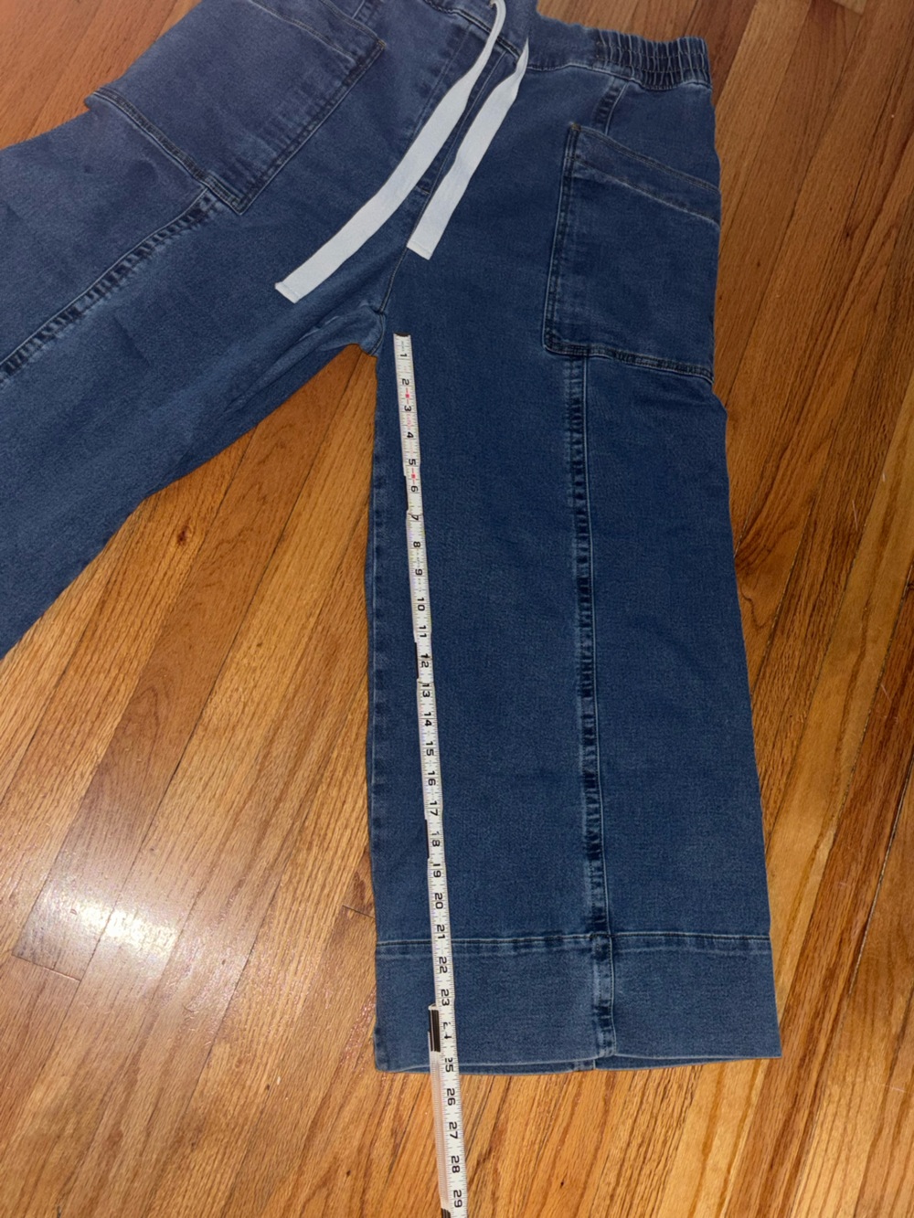 Maeve Anthropologie Cropped Denim Pants Blue Wide Leg Pull-On Drawstring XL - Picture 4 of 10